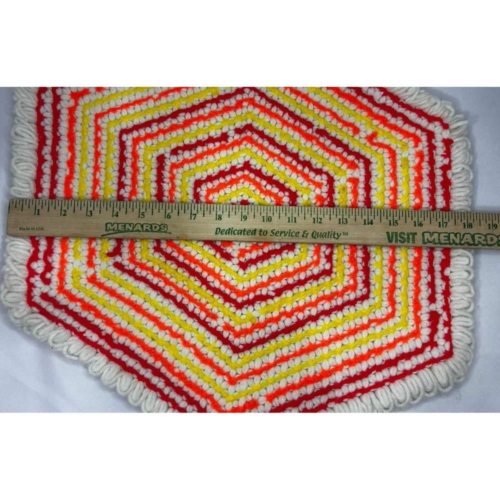 Handmade Yarn Placemat Hot Pad Knit Crochet Double Sided Orange Vintage 1970s